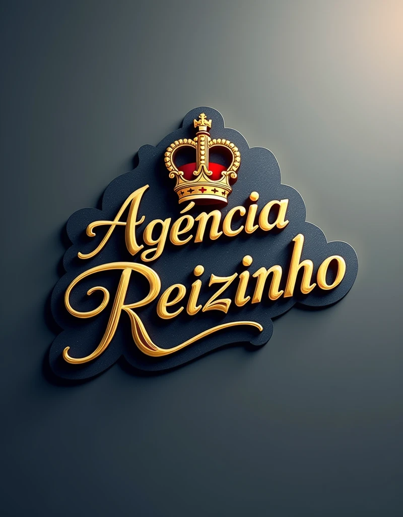 Logo brand with the name AGÊNCIA REIZINHO with very beautiful letters , agency can be one color and REIZINHO in golden color , with the background in gray or neutral colors  , having as a symbol a crown and having the colors blue, red and gold, 