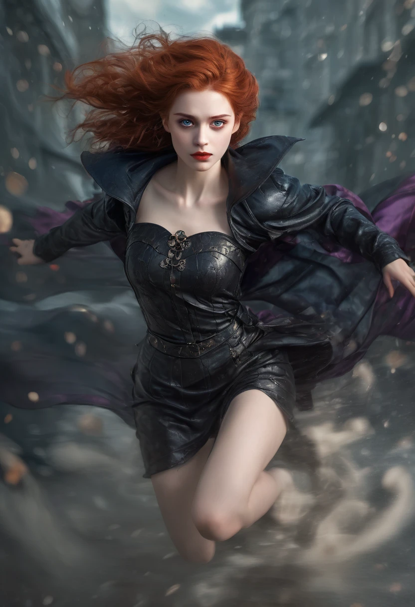 very young vampire,, breathtakingly beautiful, deep blue eyes, Red hair,(best qualityer,4K,8k,high resolution,work of art:1.2),ultra detali,(realisitic,photorealisitic,photo-realisitic:1.37, raw quality),softly glowing pale skin,pure blood,porcelain complexion,elegant and refined features,funny posture,dark and mysterious atmosphere,gothic fashion,black flowing lace dress,touch of red in your clothes,delicate silver jewelry with ruby details,subtle smile, but captivating,slightly pointed canines,translucent wings that resemble bat wings,subtle shimmering effect on their wings,gardens full of blooming blood roses,bright red petals contrasting with the darkness,enchanting moonlit night,dark and eerily beautiful castle in the background,splashes of moonlight illuminating its ethereal beauty,dark shadows and dramatic lighting,icy gaze that freezes the heart of anyone who dares to look at her,air of authority and power,symbol of danger and fascination,night sky filled with swirling mist and twinkling stars,subtle color palette with deep blue tones,purple,and black,soft lighting with soft moonlight casting an ethereal glow,vibrant and elegant style,with a touch of darkness and mystery,portraits,fancy,horor,cementary, detail on the hand, detail fingers
