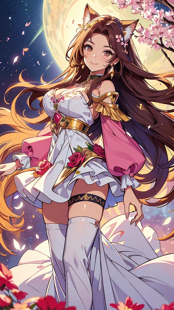 (best quality,4k,8k,highres,masterpiece:1.2),ultra-detailed,(realistic,photorealistic,photo-realistic:1.37),acrylic painting,beautiful Brazilian model with downy hair,beautiful Brazilian model with extremely colorful brown hair and detailed facial features,beautiful Brazilian model standing in a beautiful garden surrounded by a starry sky,pink hair,beautiful Brazilian model wearing a vibrant rose red outfit,beautiful Brazilian model with intricate accessories,cat ears, ,beautiful Brazilian model with long flowing twintails,beautiful Brazilian model with bright brown eyes and rosy lips,beautiful Brazilian model with a joyful expression,beautiful Brazilian model in a dynamic pose with cherry blossoms falling around her,beautiful Brazilian model surrounded by colorful flowers and butterflies,beautiful Brazilian model's school uniform outfit adorned with cute bows and lace details,beautiful Brazilian model with an enchanting smile,beautiful Brazilian model with soft, pastel-colored shading,beautiful Brazilian model with a magical glow illuminating her,beautiful Brazilian model in a picturesque setting with a winding path leading to a magnificent castle,beautiful Brazilian model with a fairytale-like background,beautiful Brazilian model with a soft, dreamy atmosphere,beautiful Brazilian model with a subtle bokeh effect,beautiful Brazilian model standing under a sunny sky,beautiful Brazilian model with a warm, golden sunset in the background,beautiful Brazilian model surrounded by twinkling stars and colorful nebulae,creating an ethereal and captivating artistic masterpiece, up close, facing camera.