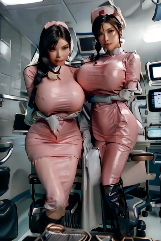 nurse uniform,hospital, latex nurse suit,nurses,busty,elbow gloves,labcoat,black hair woman,pink eyes , gigantic ,medical instruments,asian nurse,two nurses,speculum,examination room,oversize ,big ass ,strap on, lay on table ,legs spreaded,giving birth,gyno chair , dentist,Milf,latex,pink uniform,oversize breasts