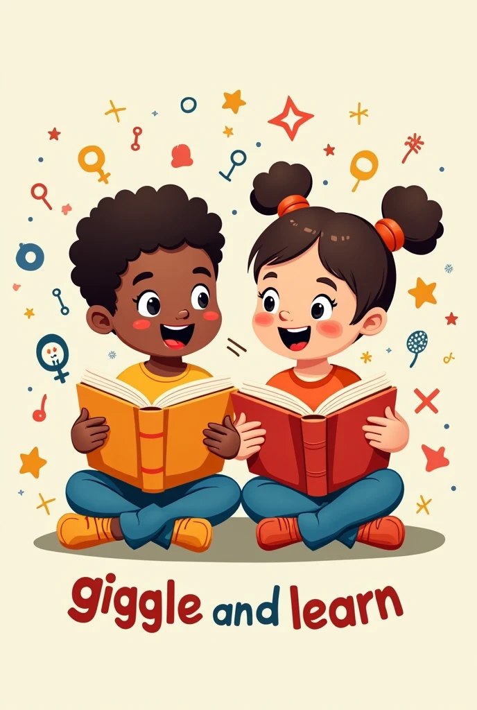 A logo conatining children and books along with the work "Giggle and Learn"