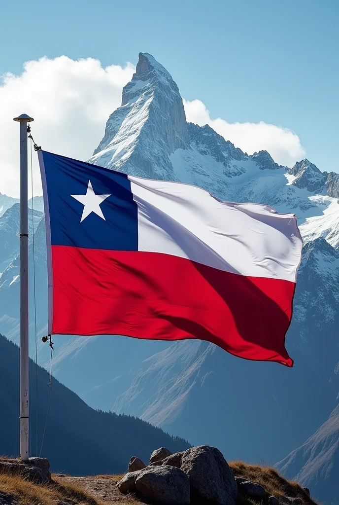 Mix the Chilean flag with the Andes mountain range in a photo