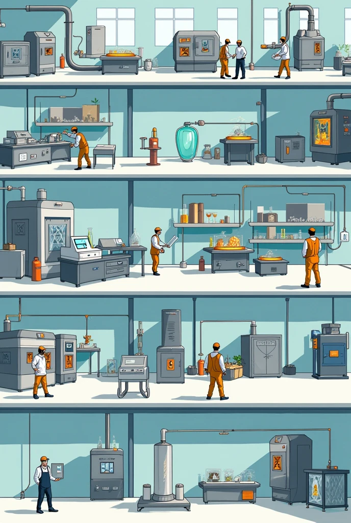make a step by step of glass production 

