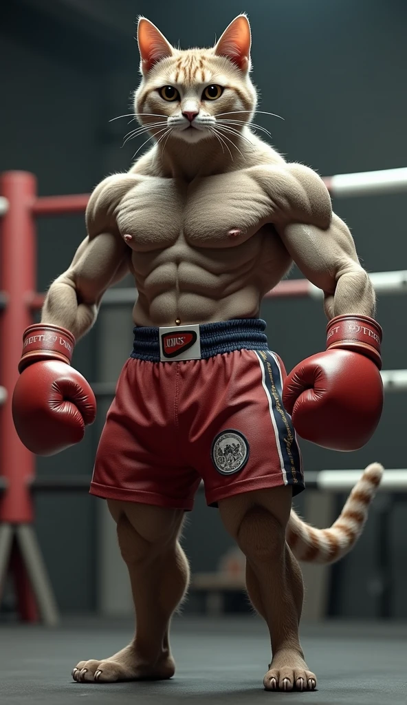 3D Cat Real,Boxer shorts with the ring in the background,go to gym
