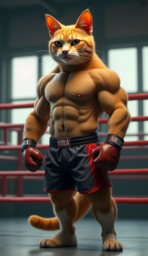 3D Cat Real,Boxer shorts with the ring in the background,go to gym