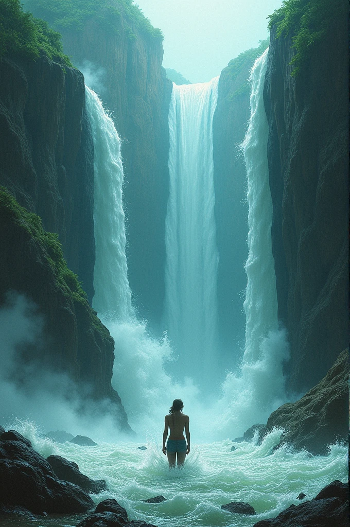 Lord shiva sitting under waterfall