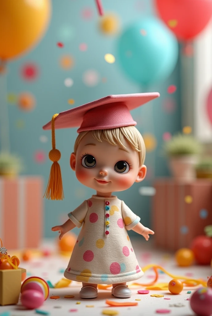 Doll with graduation cap at a party