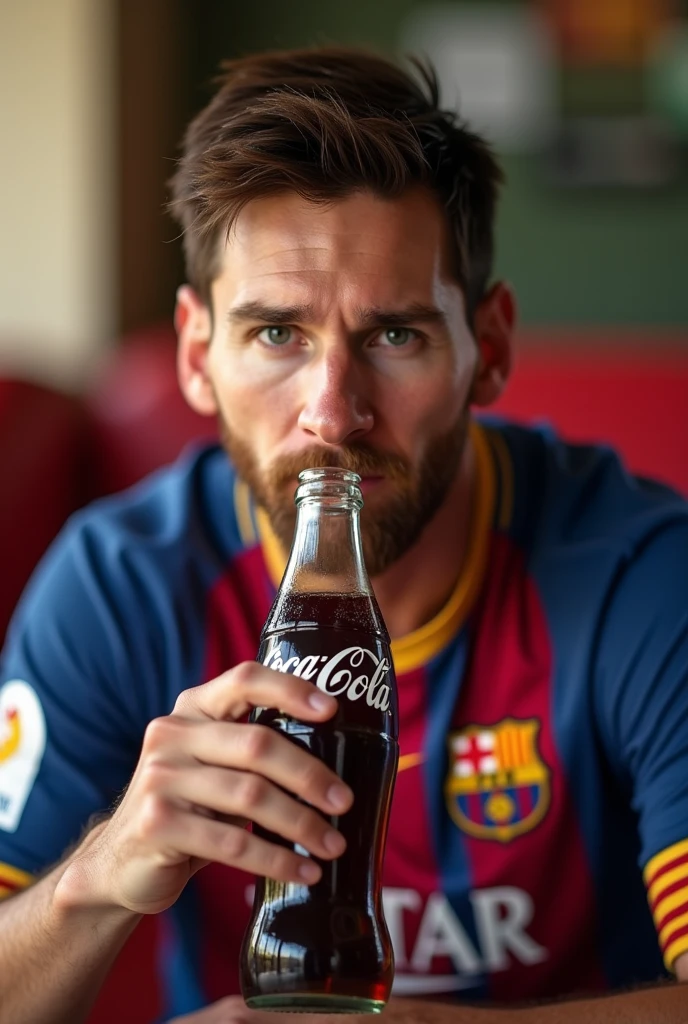 Messi drinking Coca-Cola