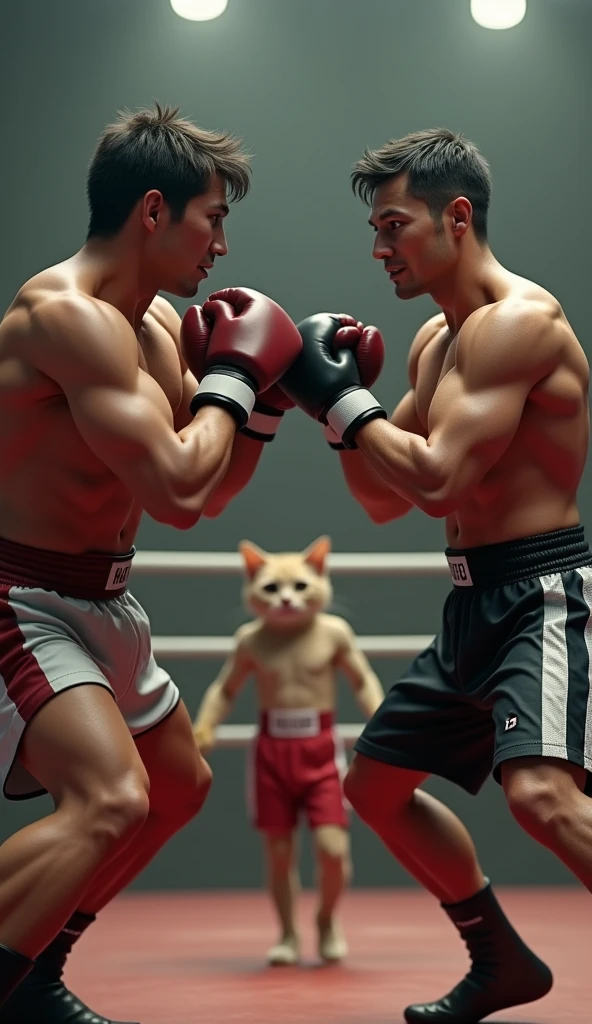 3D Cat Real,Boxer shorts with the ring in the background,boxing,fight,2 people,Punch the screen