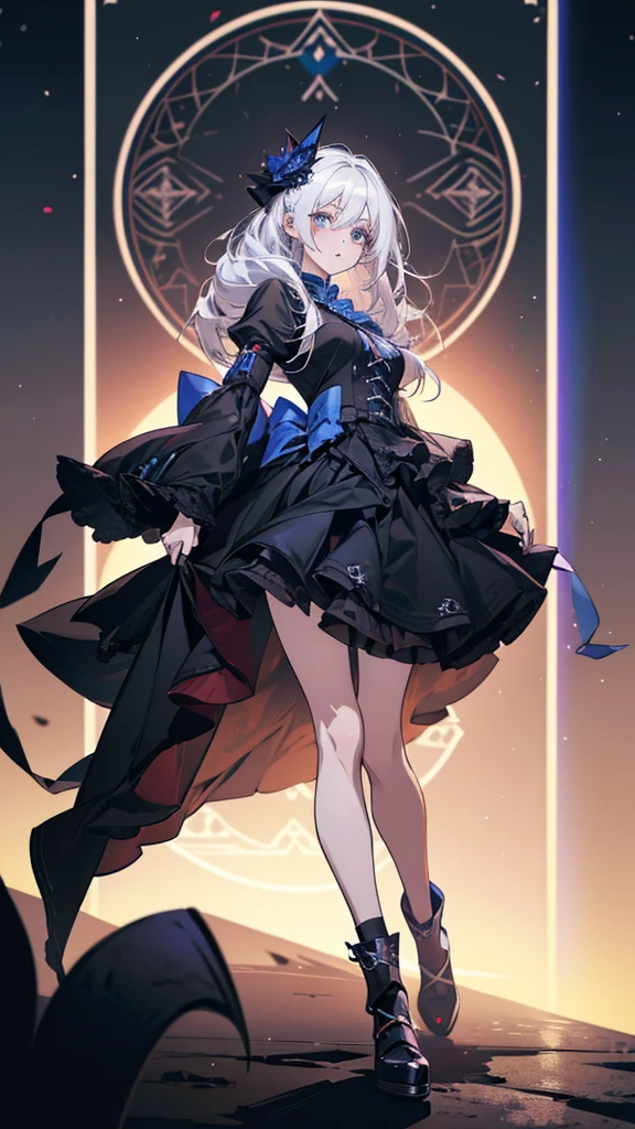 Anime girl with white hair and blue eyes in a black dress, From Arknights, Gwaiz, Gwaiz on pixiv artstation, 8K high quality, detailed art, Gwaiz on artstation pixiv, Anime Style 4k, Nightcore, Gothic Maiden Anime, Detailed digital anime art, artwork in the style of Gwaiz