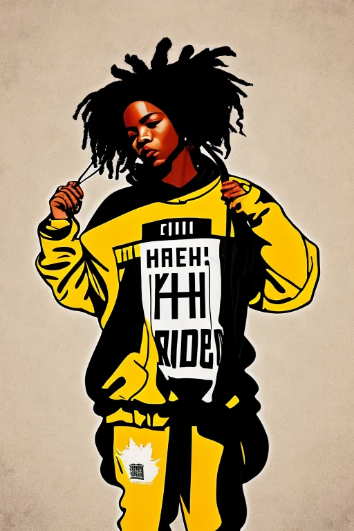 A background filled with scattered musical notes in various sizes and colors、

Creative logo illustration of a silhouette with dreadlocks and red headphones, 
Banksy、
A background completely filled with scattered musical notes in various sizes and colors, covering the entire screen.
singer、マイク、

beautiful girl colorful image

Dance hiphop Dance CREW  Waacking Dance

Punking 

black medium hair black medium hair 

Five fingers Baggy clothes Baggy clothes
HIPHOP crew、