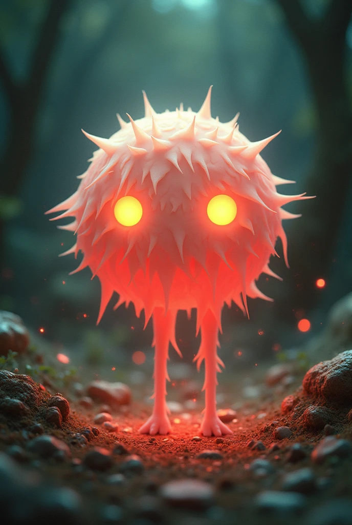 Soul eater soul, round, no legs, soul eater art style, made of soul, soft red aura, adorable, semi realistic, ghibli, princess mononoke, spirit, excited eyes,