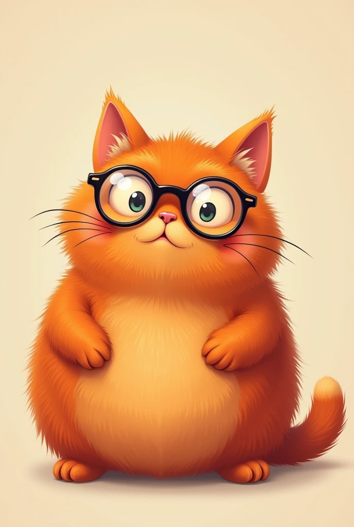 Female chubby Cat with Red hair and with glasses 