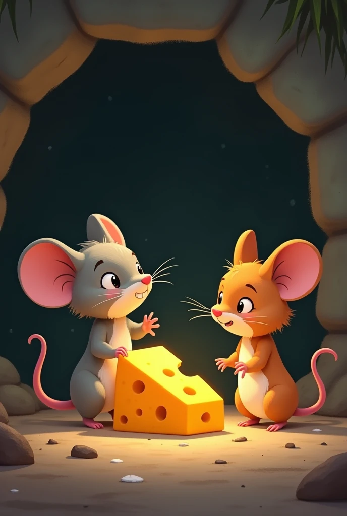 At that moment, her friend Lala, A little mouse always willing to help, appeared and suggested that they work together to move the cheese out of the cave. 