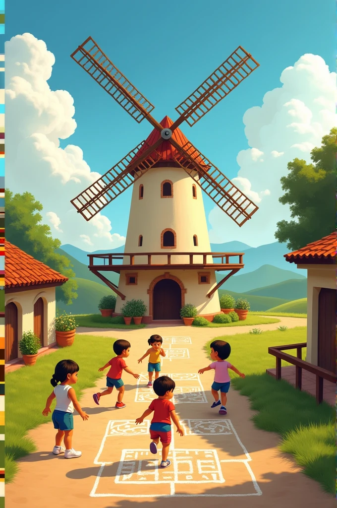 Uruguayan hopscotch game with a windmill