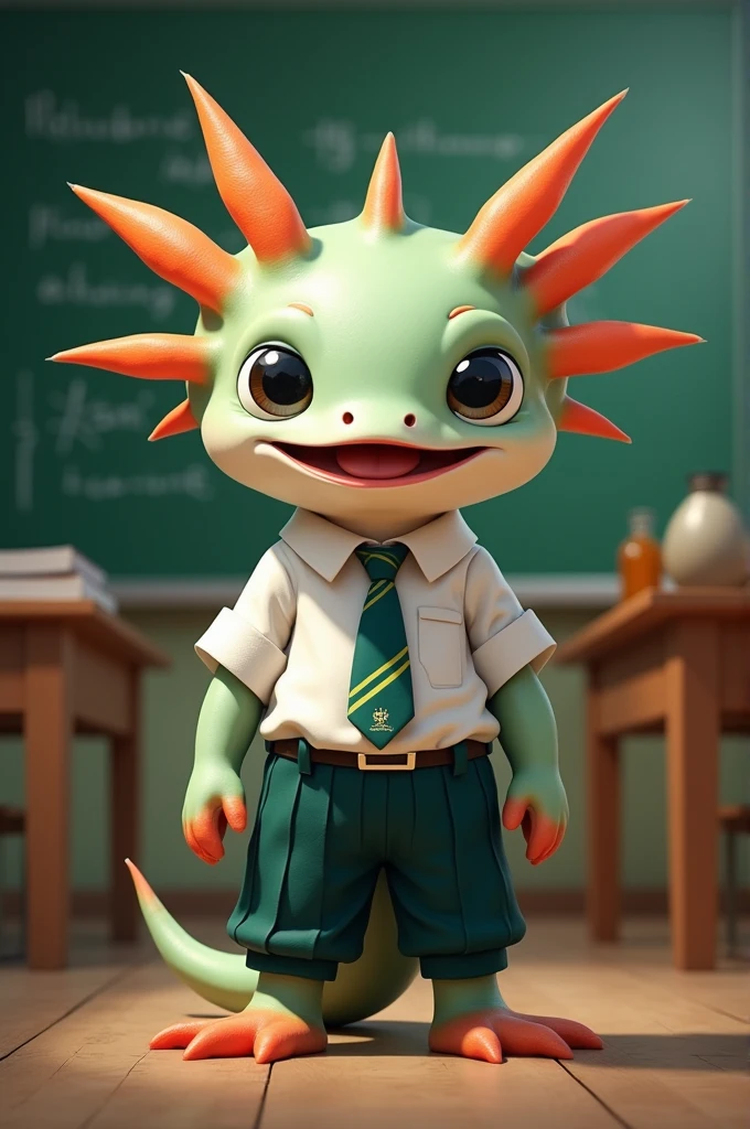 Axolotl in a telesecundaria uniform 