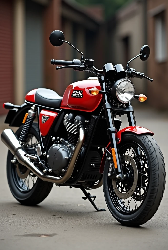A red colored Royal Enfield hunter 350 bike modified with an extra parts 