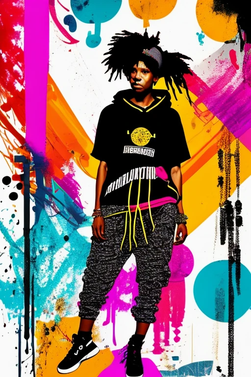 A background filled with scattered musical notes in various sizes and colors、
Creative logo illustration of a silhouette with dreadlocks and red headphones,
Banksy、
A background completely filled with scattered musical notes in various sizes and colors, covering the entire screen.
singer、マイク、
beautiful girl colorful image
Dance hiphop Dance CREW Waacking Dance
Punking
black medium hair black medium hair
Five fingers Baggy clothes Baggy clothes
HIPHOP crew、