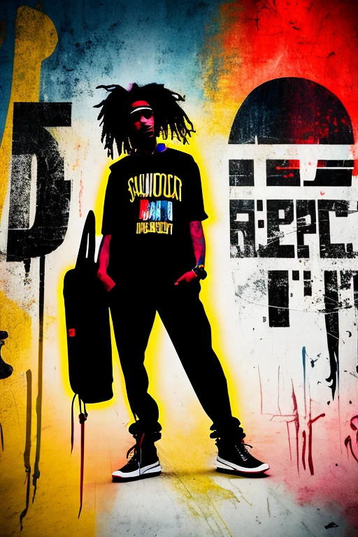 A background filled with scattered musical notes in various sizes and colors、
Creative logo illustration of a silhouette with dreadlocks and red headphones,
Banksy、
A background completely filled with scattered musical notes in various sizes and colors, covering the entire screen.
singer、マイク、
beautiful girl colorful image
Dance hiphop Dance CREW Waacking Dance
Punking
black medium hair black medium hair
Five fingers Baggy clothes Baggy clothes
HIPHOP crew、