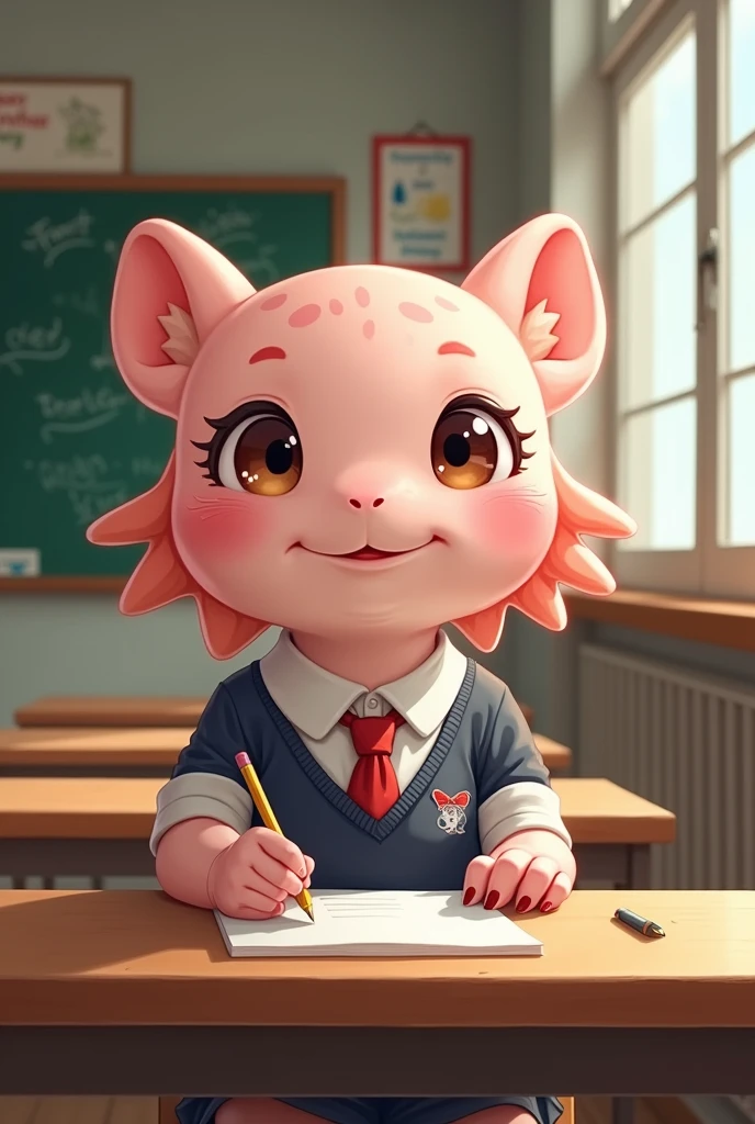 Kiut girl axolotl with telesecundaria uniform