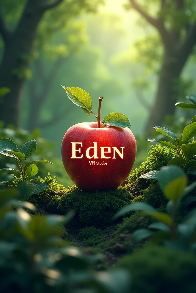 Can you make me a logo that says Eden VR Studios?, that has something to do with the Garden of Eden, and something related to videos without snake, just an apple