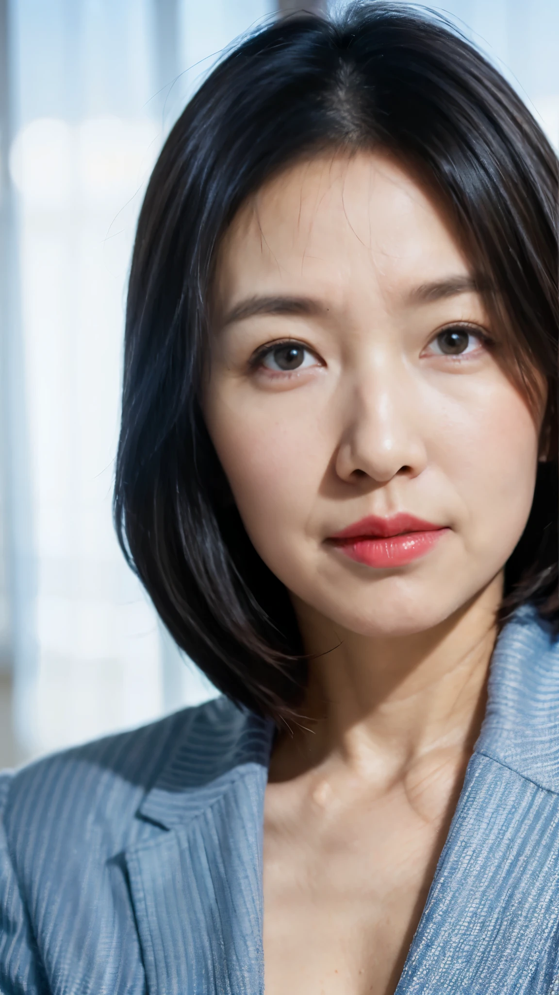 masterpiece, ((Depth of written boundary)), 32K, Vibrant colors, Beautiful finish, Face close-up, Beautiful mature woman, 6, Photo of your ID, Business operator, chief executive officer(chief executive officer), View from the front, Trance, Cool look, Red lips, Thin lips,