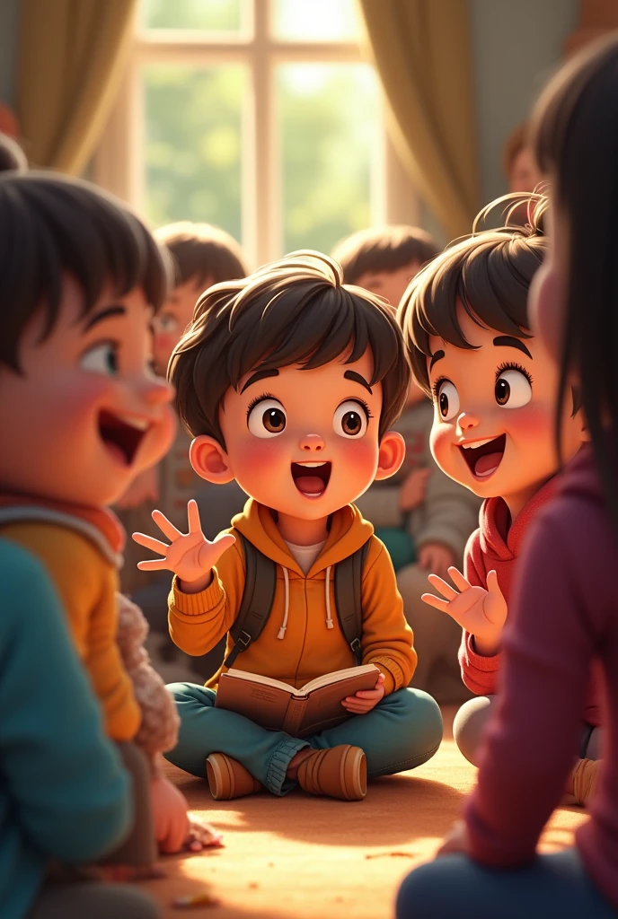 3 children sharing their experience with the people 