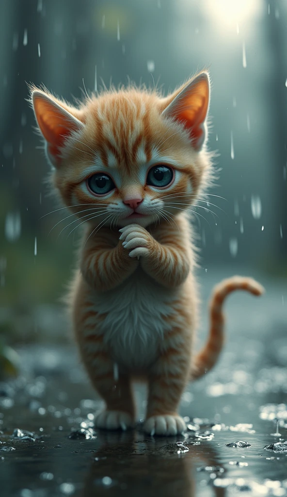 rain,Bullied Kitten　upright　dance　3D crying sad