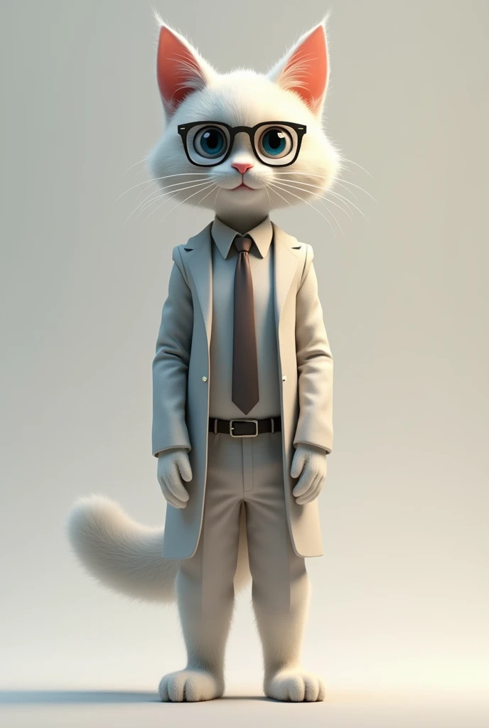 male White tall Cat like human with necktie and glasses