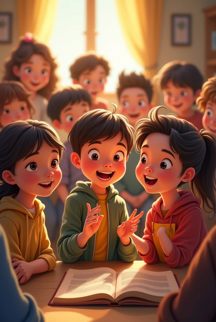 3 children sharing their experience with the people