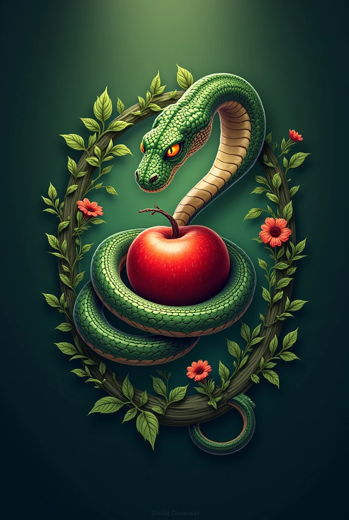 Can you make me a logo that says Eden VR Studios?, that has something to do with the Garden of Eden, and something that relates to videos with a snake biting the apple with the name "Eden VR Studios" head on
