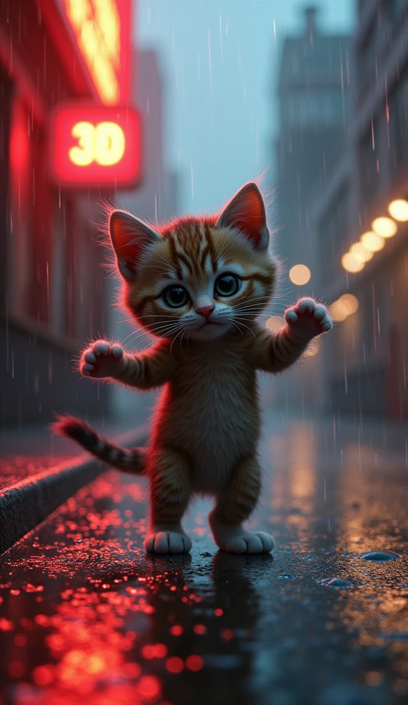 rain,Bullied Kitten upright dance Go to the 3D boxing gym