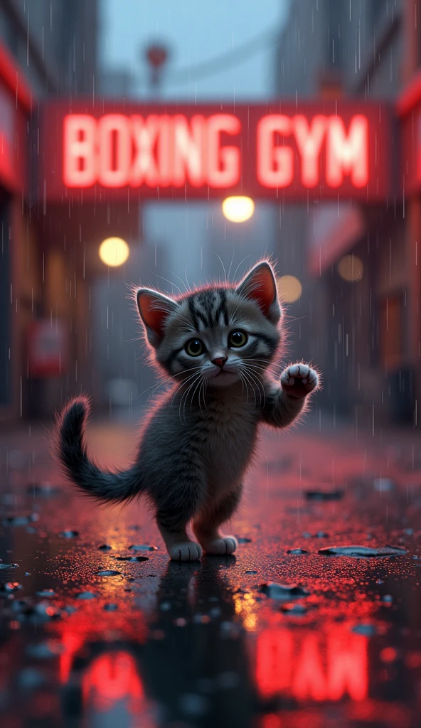 rain,Bullied Kitten　upright　dance　Go to the 3D boxing gym