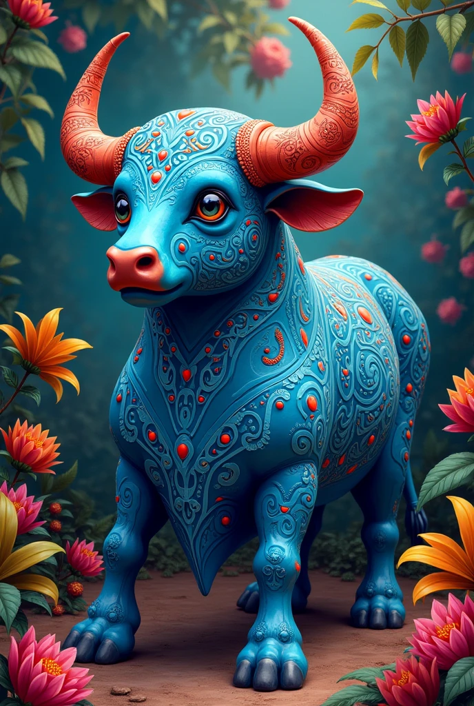 A Mexican alebrije of a blue bull