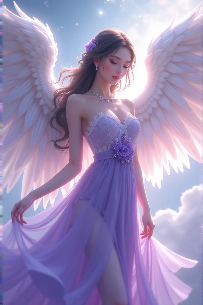 Angel purple white dress with huge wings necklace named yenyenqhiu