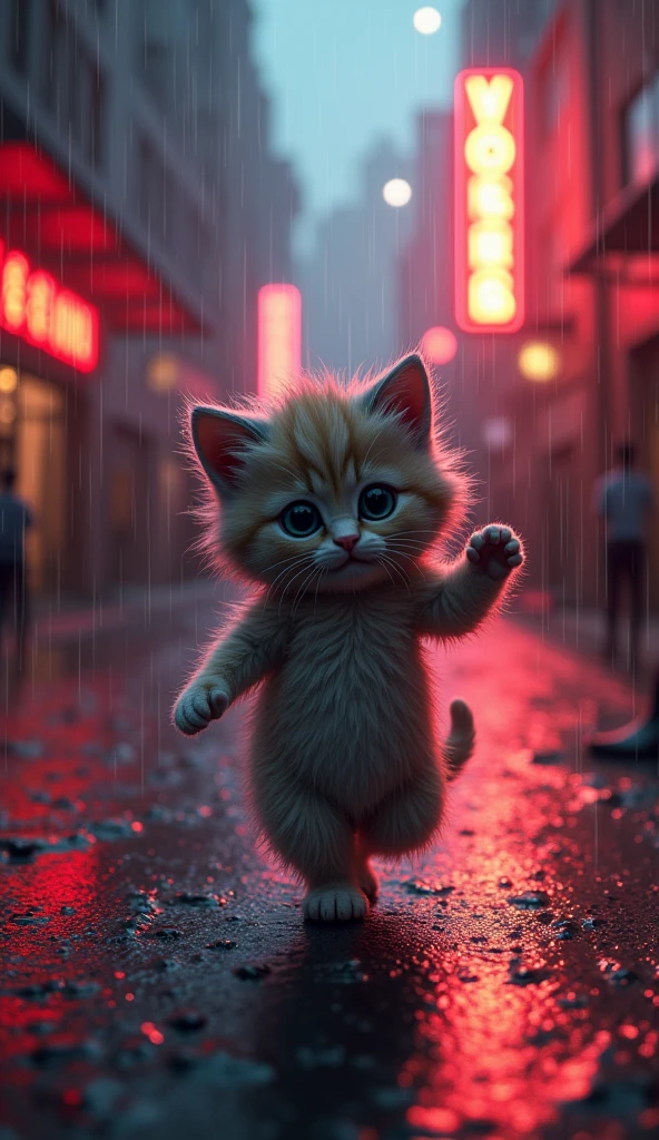 rain,Bullied Kitten upright dance Go to the 3D boxing gym