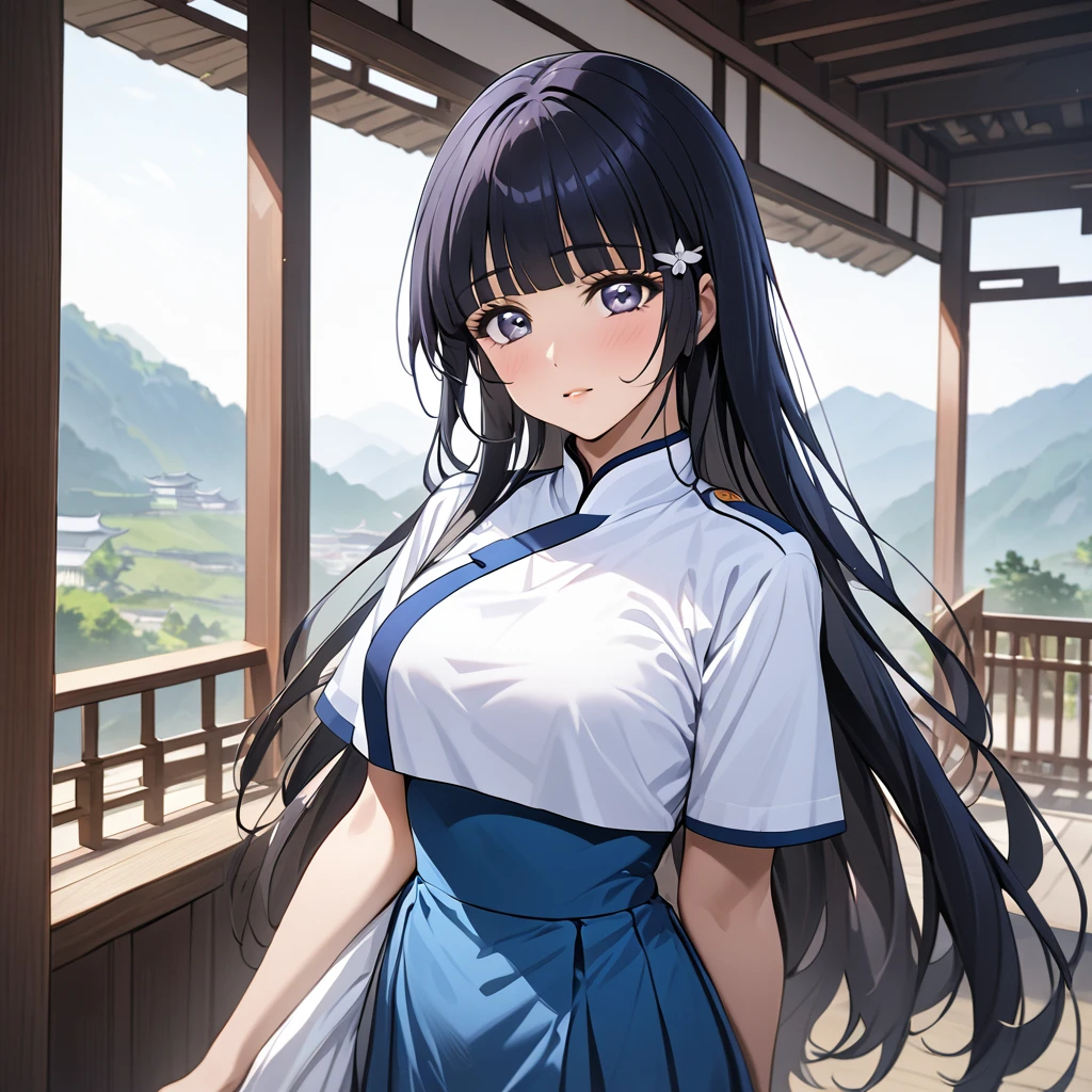 ((Highest quality)), ((masterpiece)), (detailed), (Perfect Face)、The woman is Reika Aoki with semi-long hair、The woman is a member of the North Korean Pleasure Squad and is wearing a traditional Korean dress.