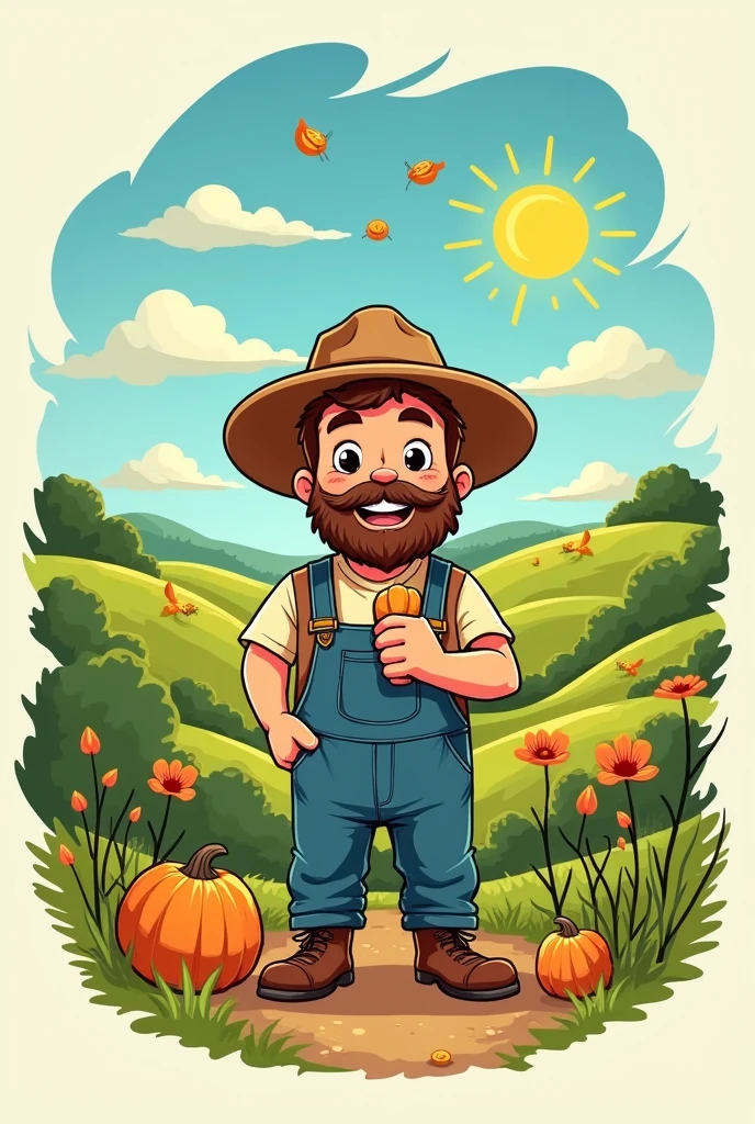 Farmer eating natural salty snacks cartoon logo