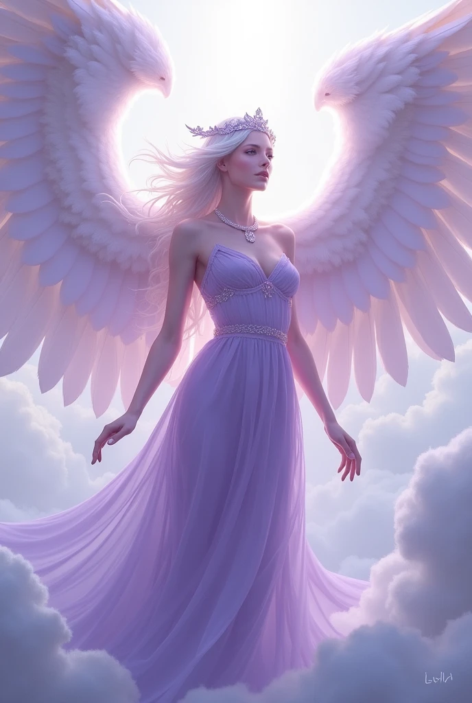 Angel purple white dress with huge wings necklace
named yenyenqhiu