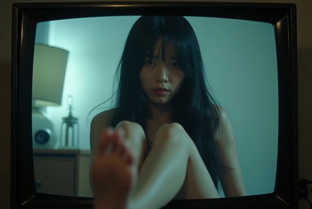 movie「ring」Sadako from shows off her legs on TV and looks cute