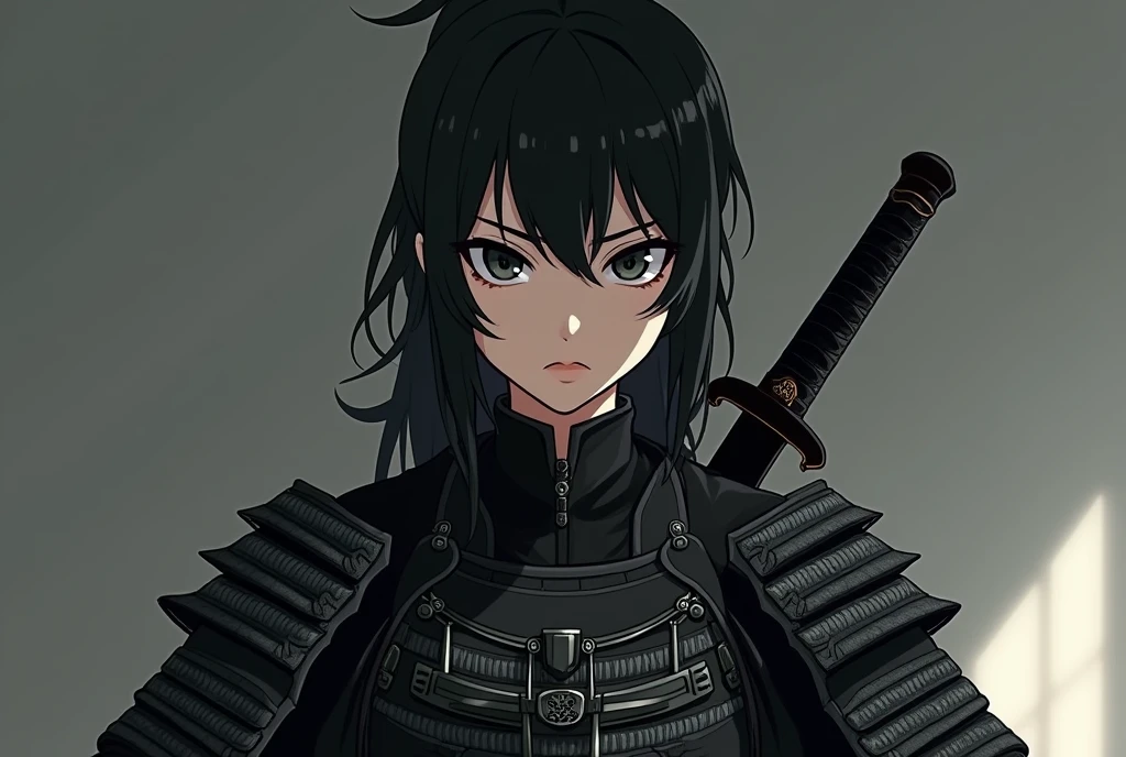 anime girl, Samurai, black and gray style, High definition. Ronin style.