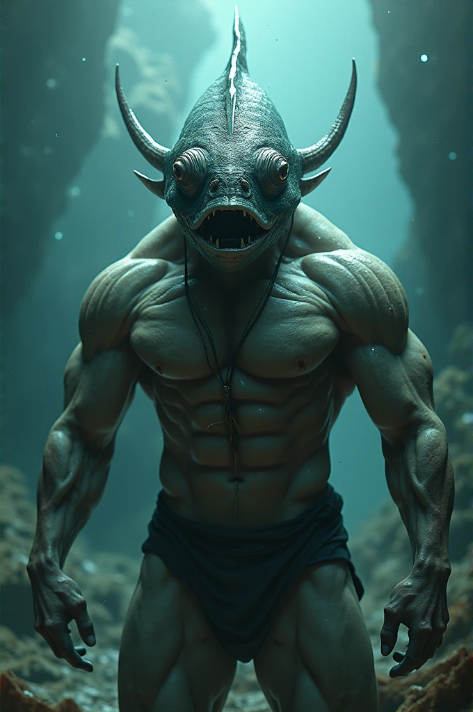 Muscular man with a fish face