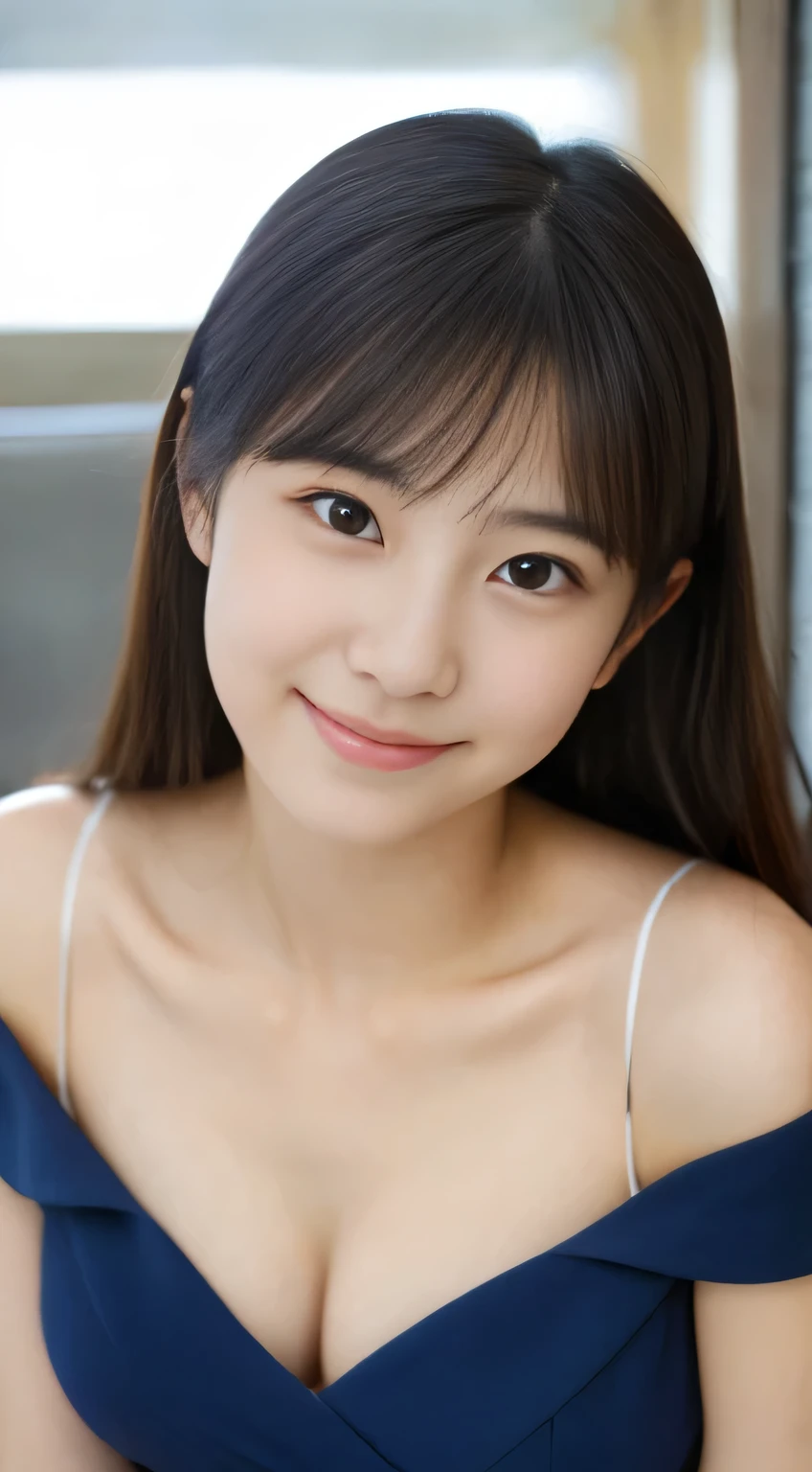 masterpiece,best quality,(Japanese girl),((Beautiful girl)),cleavage,(off shoulder:1.2),(perfect body beauty:1.2),(shy smile),From above