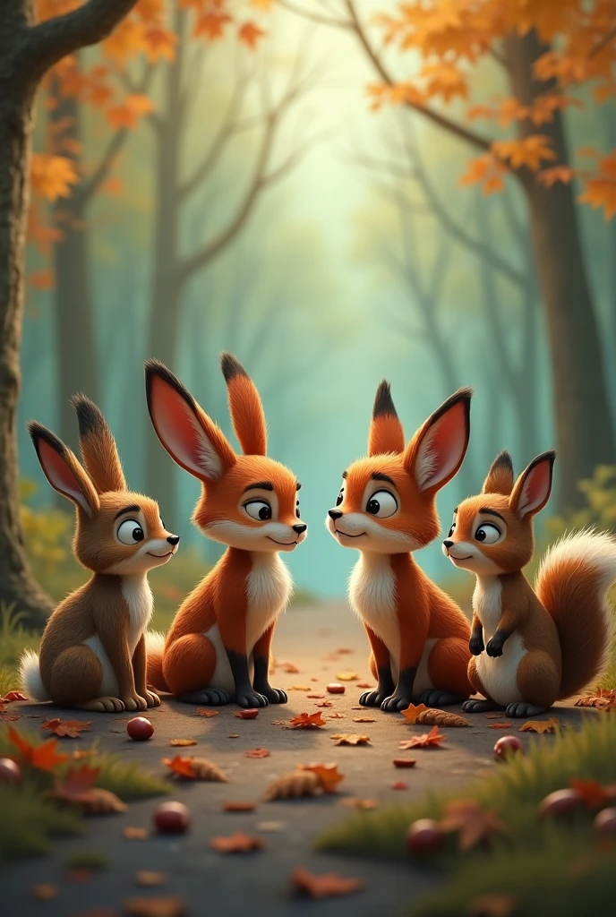 The four friends gathered together worried. "Climate change is changing our favorite seasons," They said.
the 4 animals