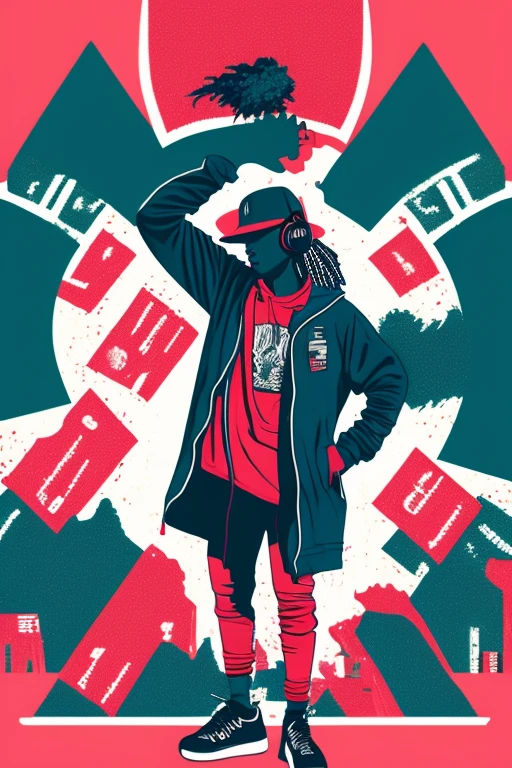 A background filled with scattered musical notes in various sizes and colors、
Creative logo illustration of a silhouette with dreadlocks and red headphones,
Banksy、
A background completely filled with scattered musical notes in various sizes and colors, covering the entire screen.
singer、microphone、Japanese、
beautiful girl colorful image
Dance hiphop Dance CREW Waacking Dance
Punking
black medium hair black medium hair
Five fingers Baggy clothes Baggy clothes
HIPHOP crew、