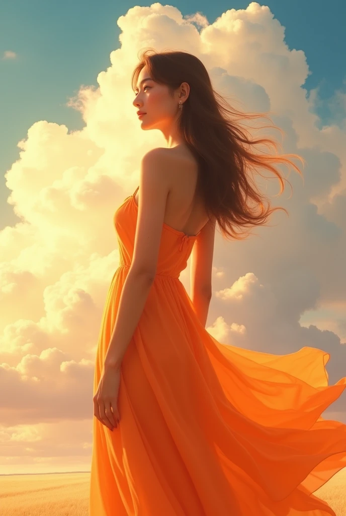 Me looking left side and orenge drees and sky and the sky is lighting