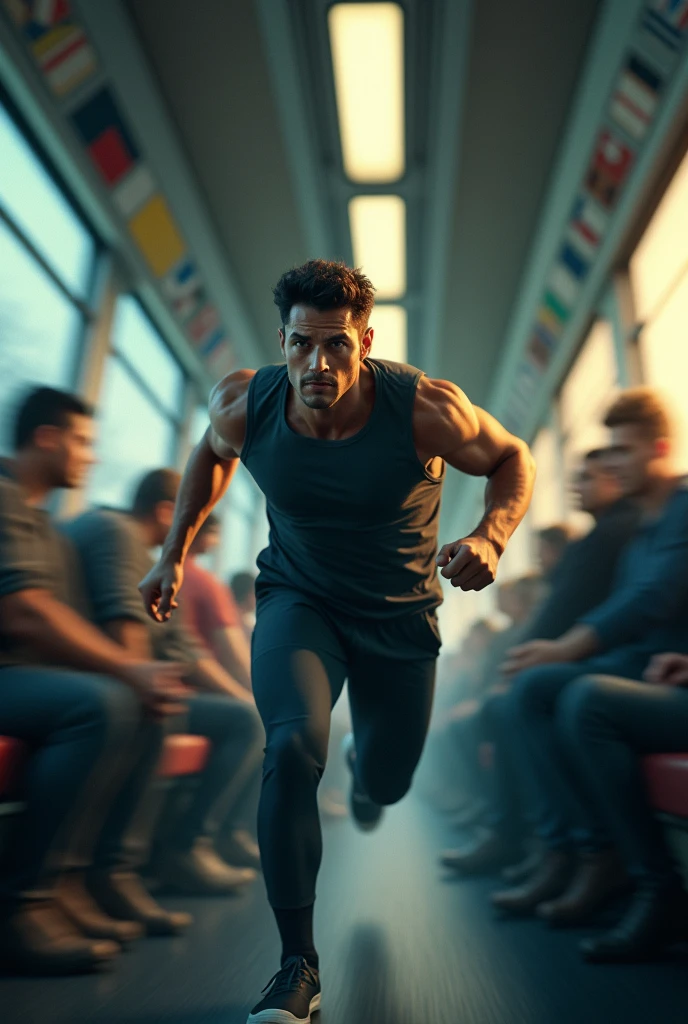 A man running on a train