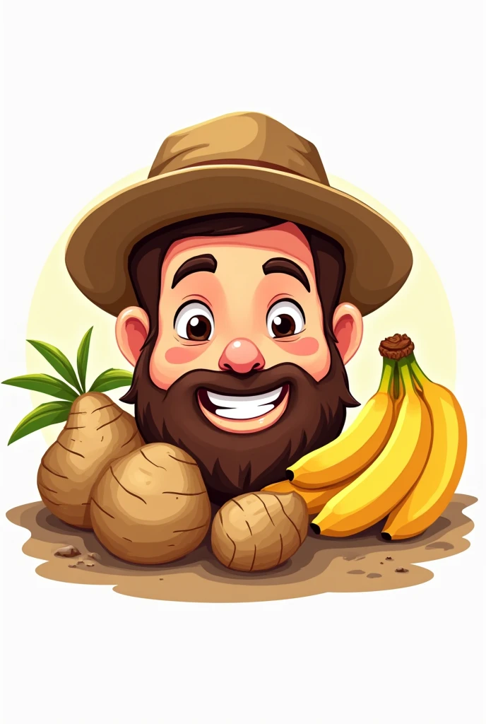 Head of a farmer with tubers and bananas cartoon logo