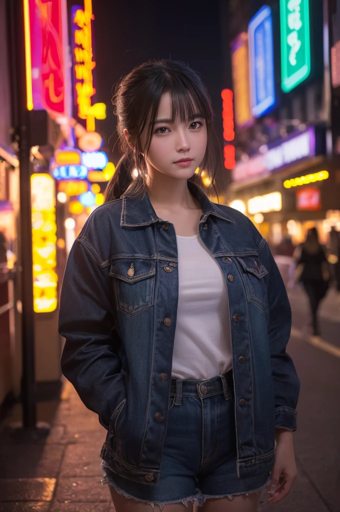(Highest quality,masterpiece:1.3,Ultra-high resolution,),(Very detailed,Caustics),(Realistic:1.4,RAW shooting,)（Downtown at night、Neon Signs）Ultra-Realistic Capture,Very detailed,High resolution 16K suitable for human skin、 （I&#39;m wearing a tight white knit、Accentuated breasts）Natural skin texture、、Skin tone is even and healthy looking、 Use natural light and colour,One Woman,Japanese,,cute,Brown Hair,Mid-length hair,(Written boundary depth、chromatic aberration、、Wide range of lighting、Natural Shading、)、(Outdoor lighting at night:1.4)、(Hair swaying in the wind:1)、short hair、Outward flicked edge