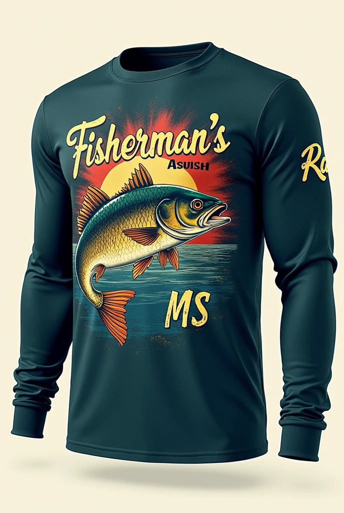 Long sleeve thermal t-shirt, with a tilapia, written fisherman's ranch MS